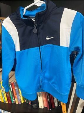 Nike Kids Blue Navy and White Colorblock Zip Sweatshirt